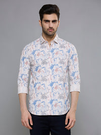 Men's Peach Printed Slim Fit Shirts