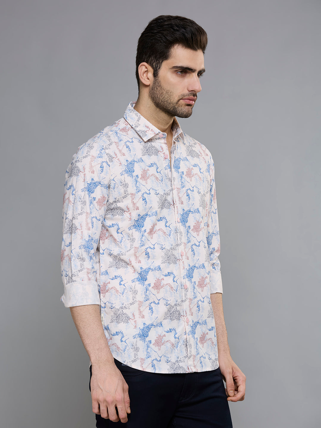Men's Peach Printed Slim Fit Shirts