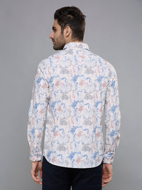 Men's Peach Printed Slim Fit Shirts