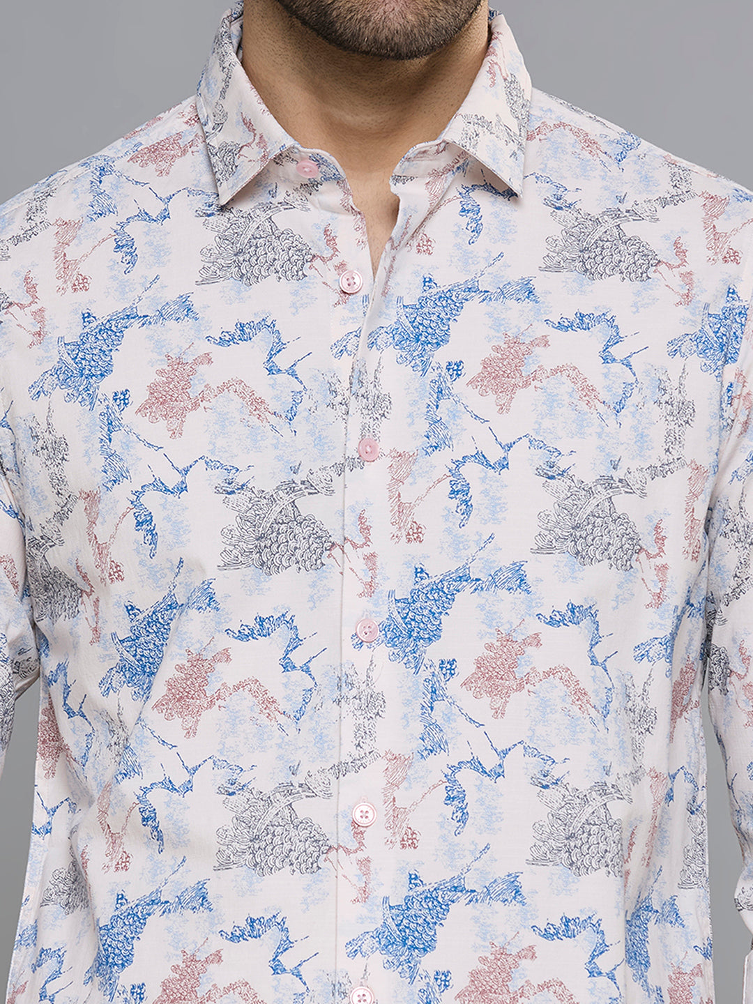 Men's Peach Printed Slim Fit Shirts