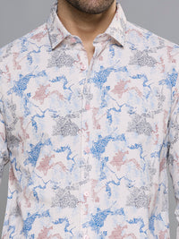 Men's Peach Printed Slim Fit Shirts
