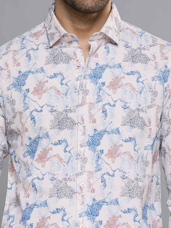 Men's Peach Printed Slim Fit Shirts