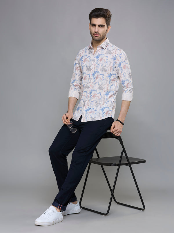 Men's Peach Printed Slim Fit Shirts