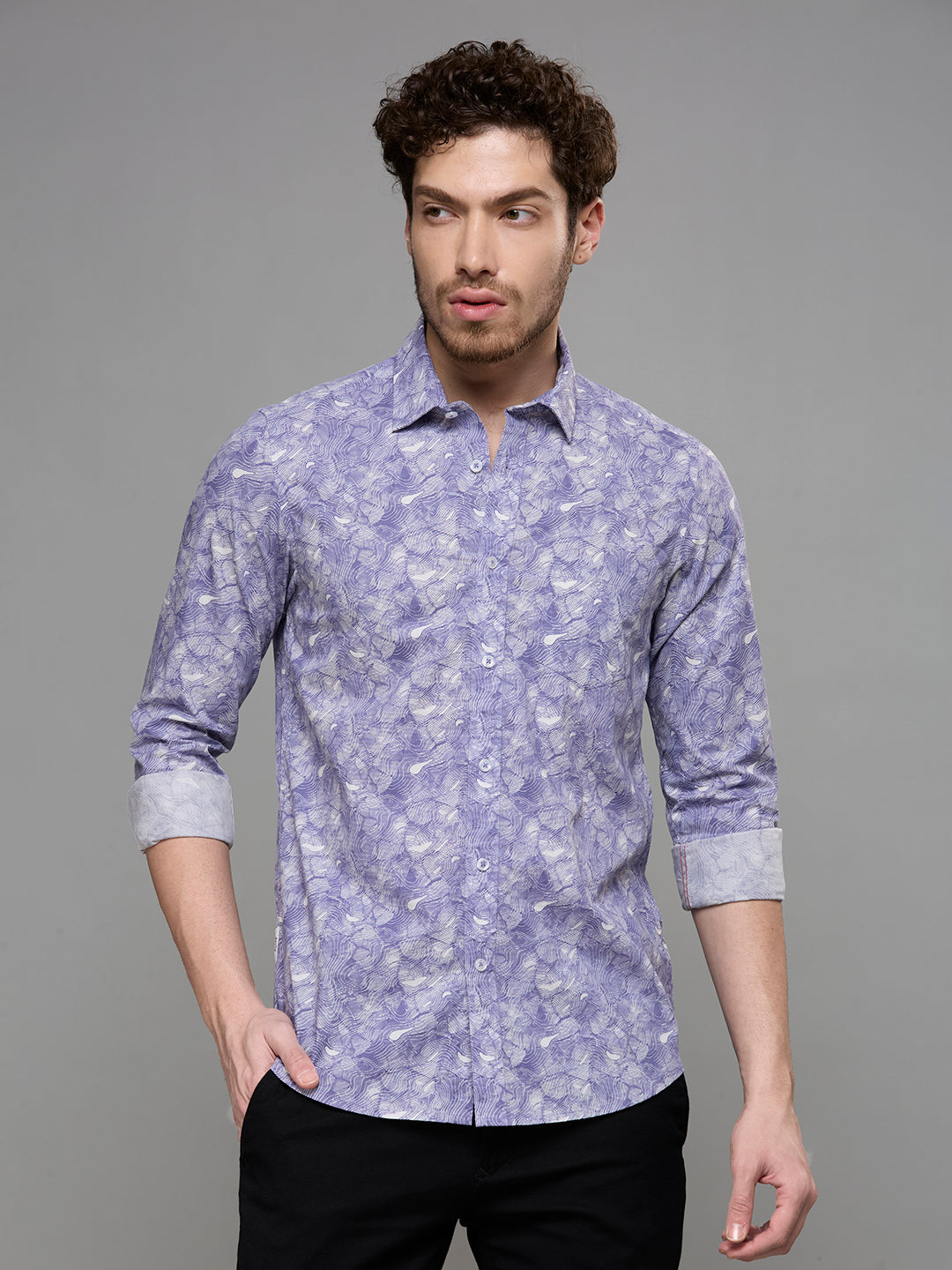 Men's Purple Printed Slim Fit Shirts