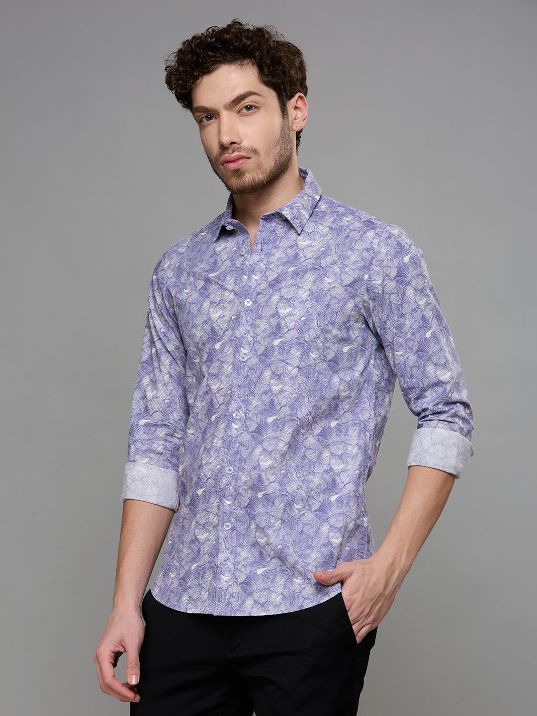 Men's Purple Printed Slim Fit Shirts