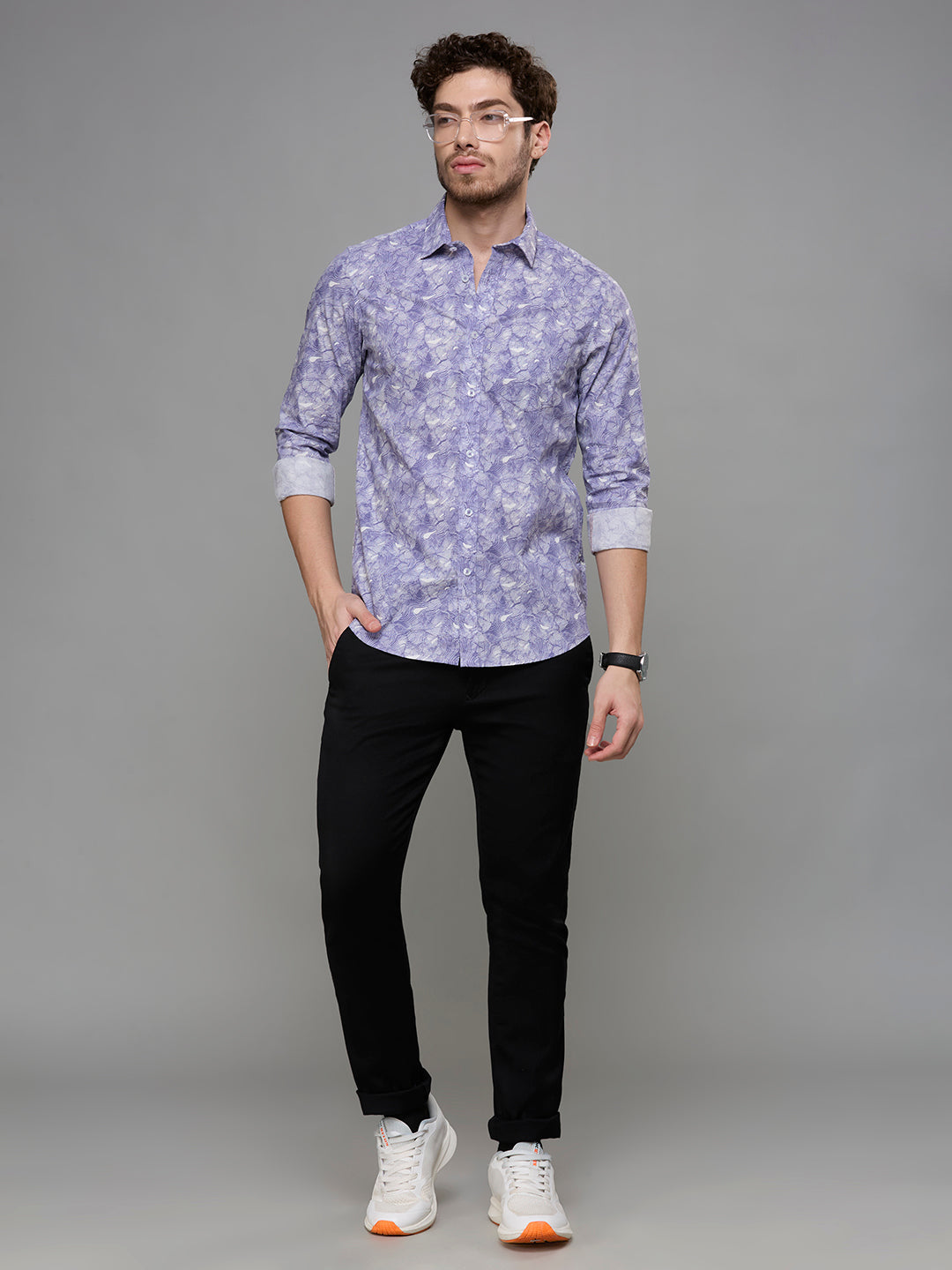 Men's Purple Printed Slim Fit Shirts