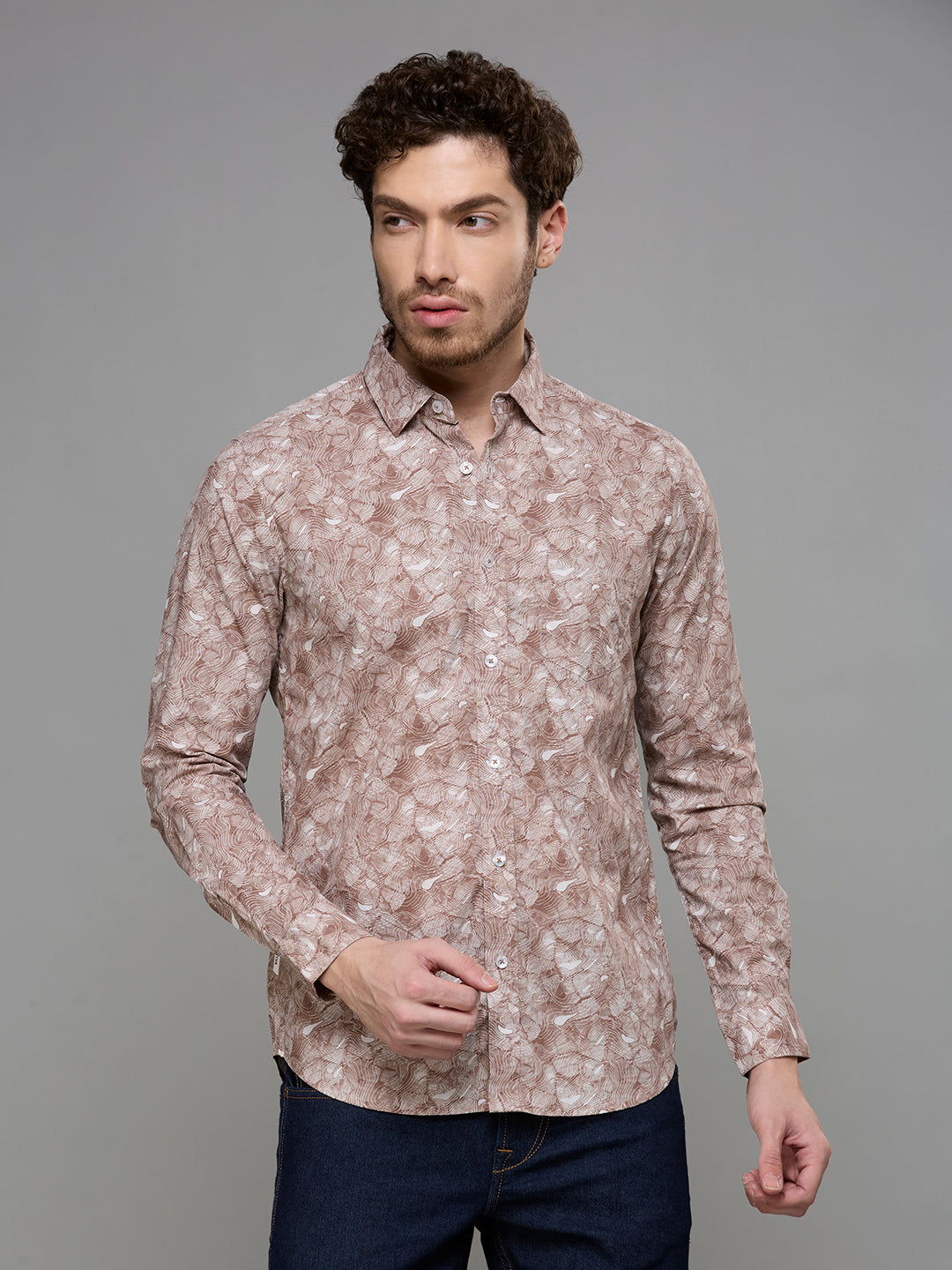 Men's Brown Printed Slim Fit Shirts