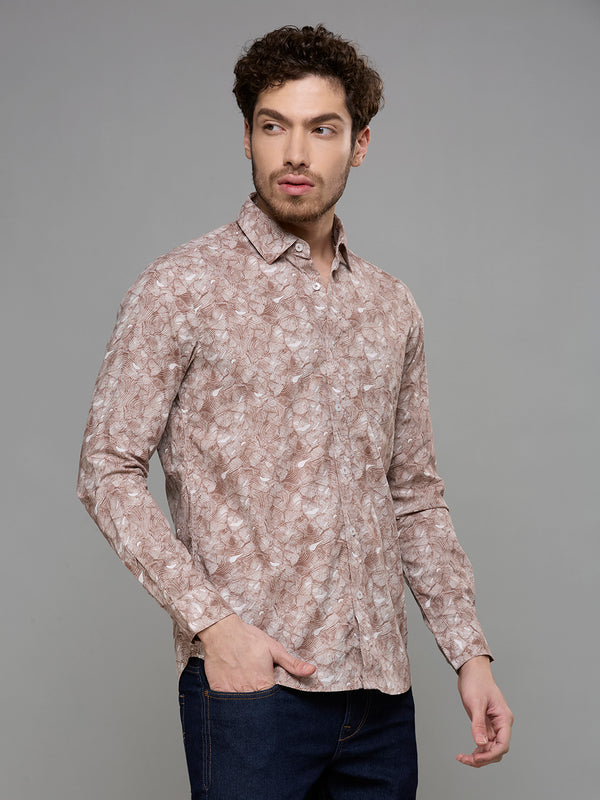Men's Brown Printed Slim Fit Shirts