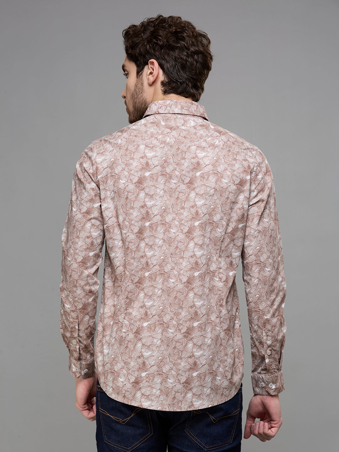 Men's Brown Printed Slim Fit Shirts