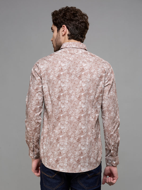 Men's Brown Printed Slim Fit Shirts