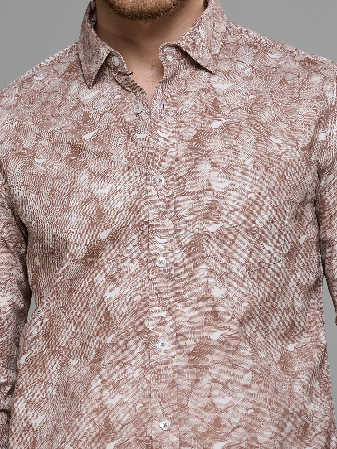 Men's Brown Printed Slim Fit Shirts