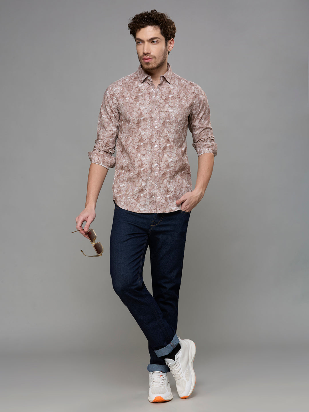 Men's Brown Printed Slim Fit Shirts