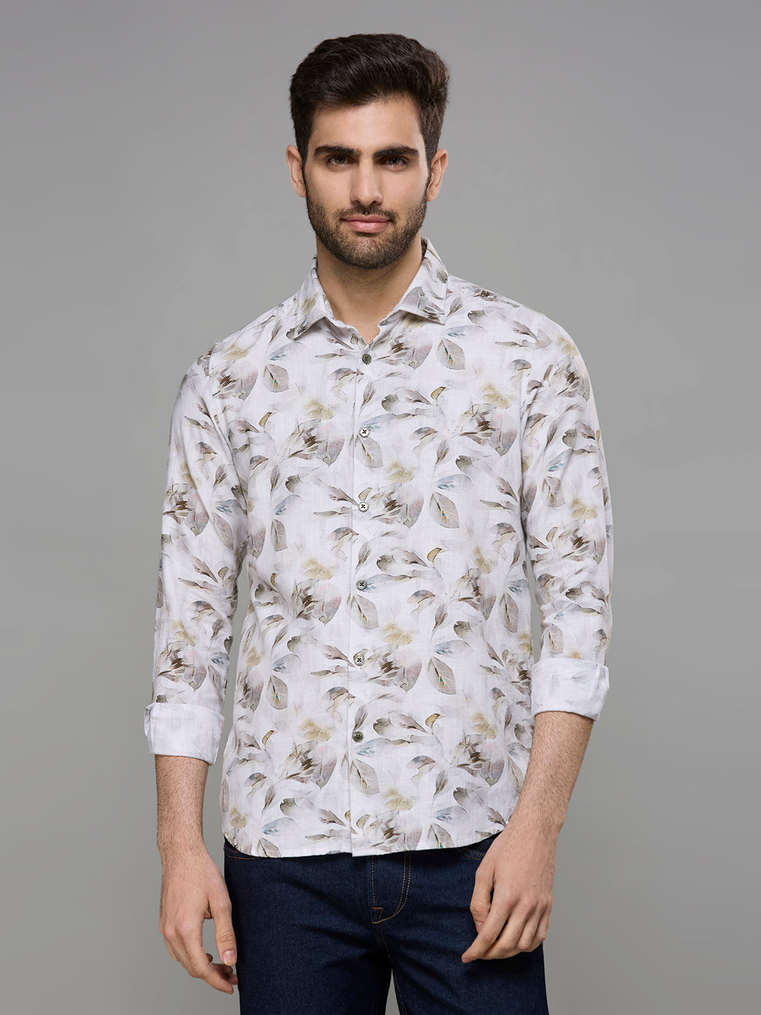 Men's Brown Printed Slim Fit Shirts