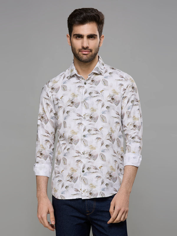 Men's Brown Printed Slim Fit Shirts