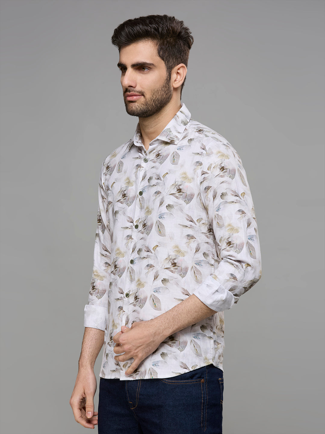 Men's Brown Printed Slim Fit Shirts