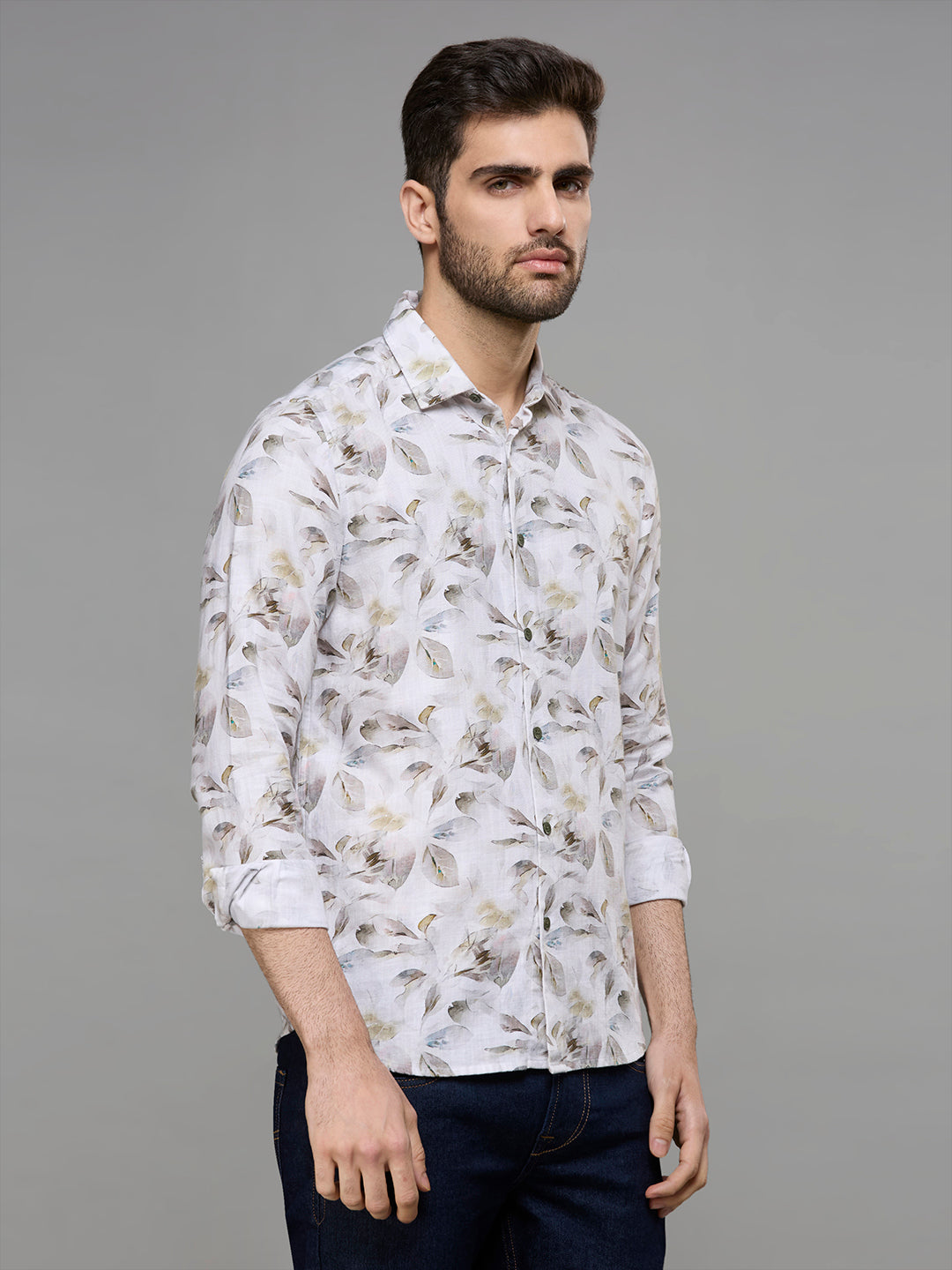 Men's Brown Printed Slim Fit Shirts