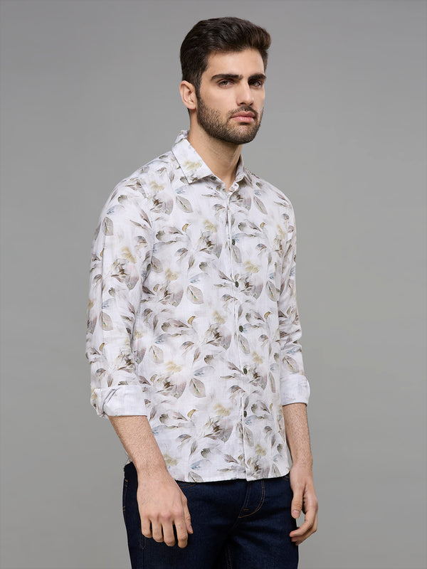 Men's Brown Printed Slim Fit Shirts