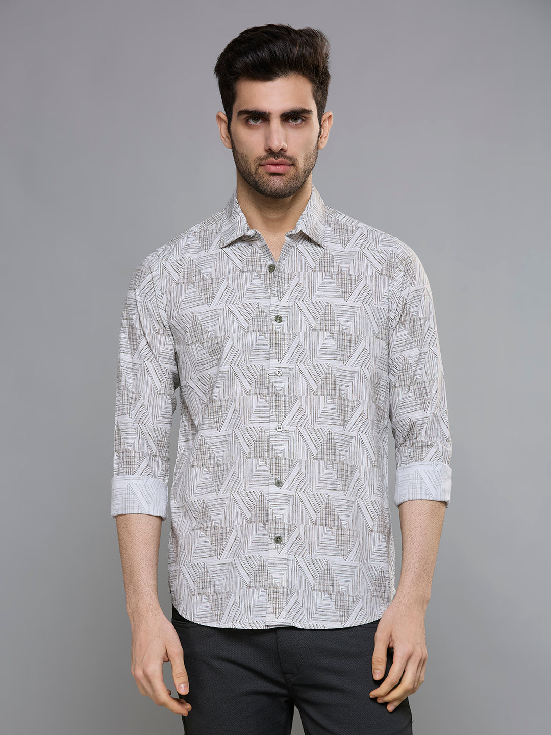 Men's Green Printed Slim Fit Shirts