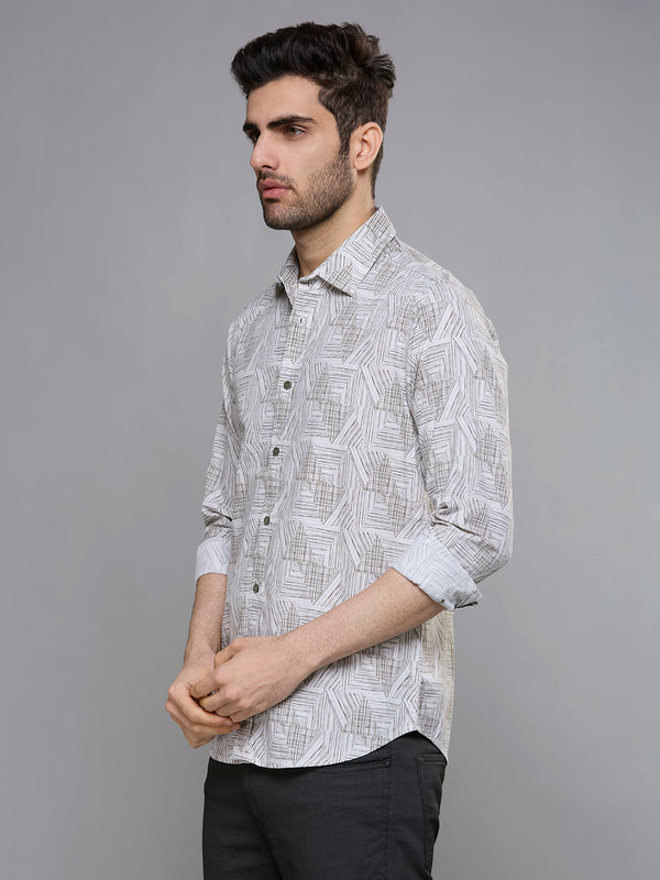 Men's Green Printed Slim Fit Shirts