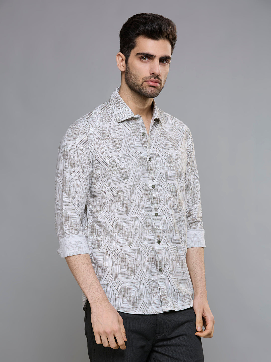 Men's Green Printed Slim Fit Shirts