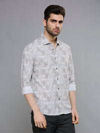 Men's Green Printed Slim Fit Shirts