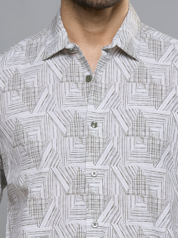 Men's Green Printed Slim Fit Shirts