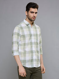 Men's Olive Green Checks Slim Fit Shirts