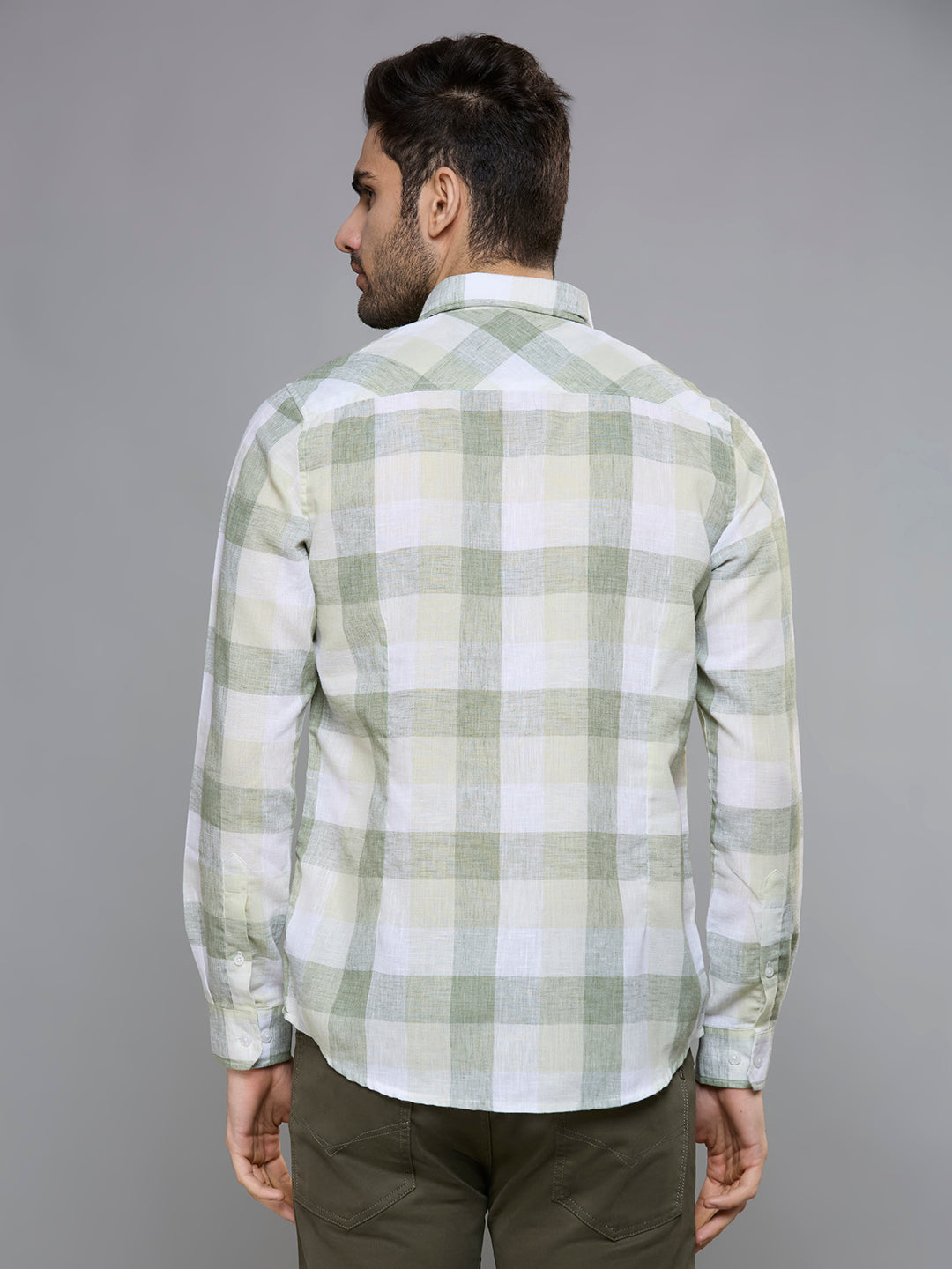 Men's Olive Green Checks Slim Fit Shirts