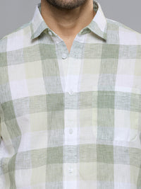 Men's Olive Green Checks Slim Fit Shirts