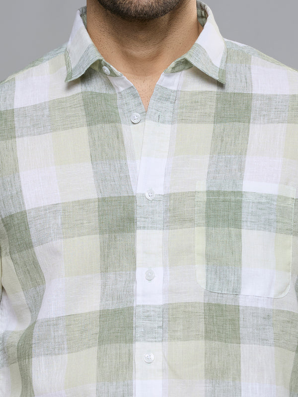 Men's Olive Green Checks Slim Fit Shirts