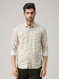 Men's Olive Printed Slim Fit Shirts