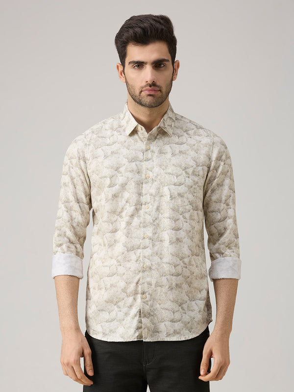 Men's Olive Printed Slim Fit Shirts