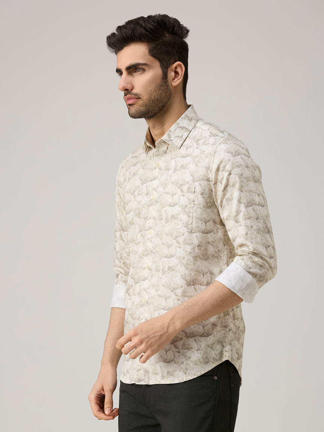 Men's Olive Printed Slim Fit Shirts