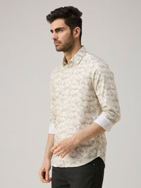 Men's Olive Printed Slim Fit Shirts