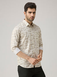 Men's Olive Printed Slim Fit Shirts