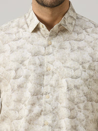 Men's Olive Printed Slim Fit Shirts