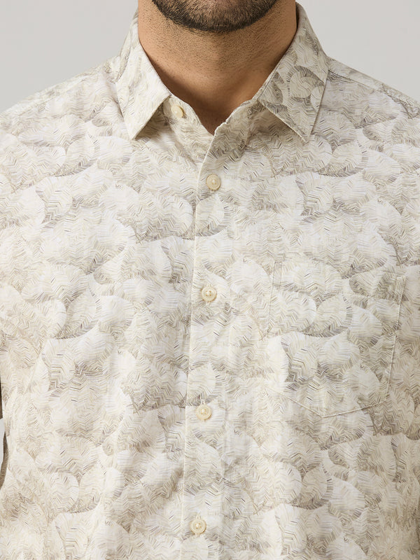 Men's Olive Printed Slim Fit Shirts