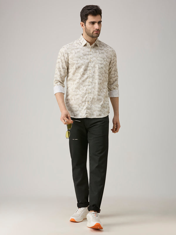 Men's Olive Printed Slim Fit Shirts