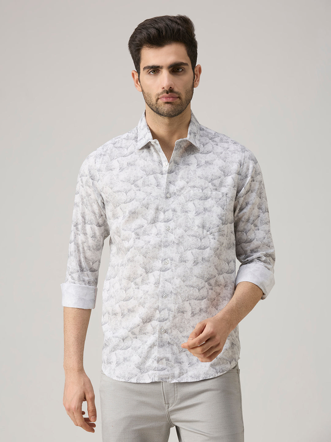 Men's Grey Printed Slim Fit Shirts