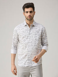 Men's Grey Printed Slim Fit Shirts