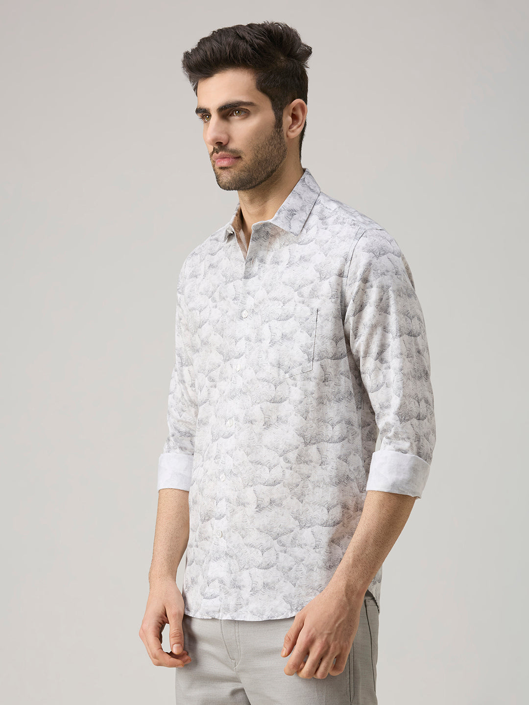 Men's Grey Printed Slim Fit Shirts