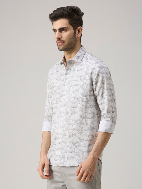 Men's Grey Printed Slim Fit Shirts