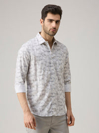 Men's Grey Printed Slim Fit Shirts
