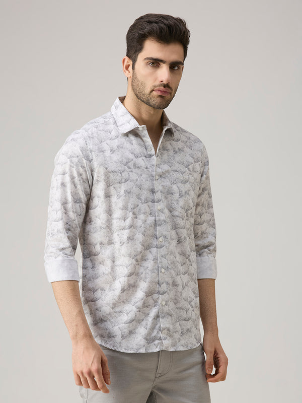 Men's Grey Printed Slim Fit Shirts