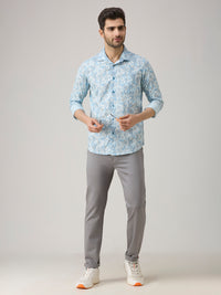 Men's Blue Printed Slim Fit Shirts