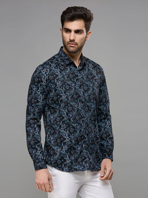 Men's Black Printed Slim Fit Shirts