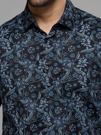 Men's Black Printed Slim Fit Shirts