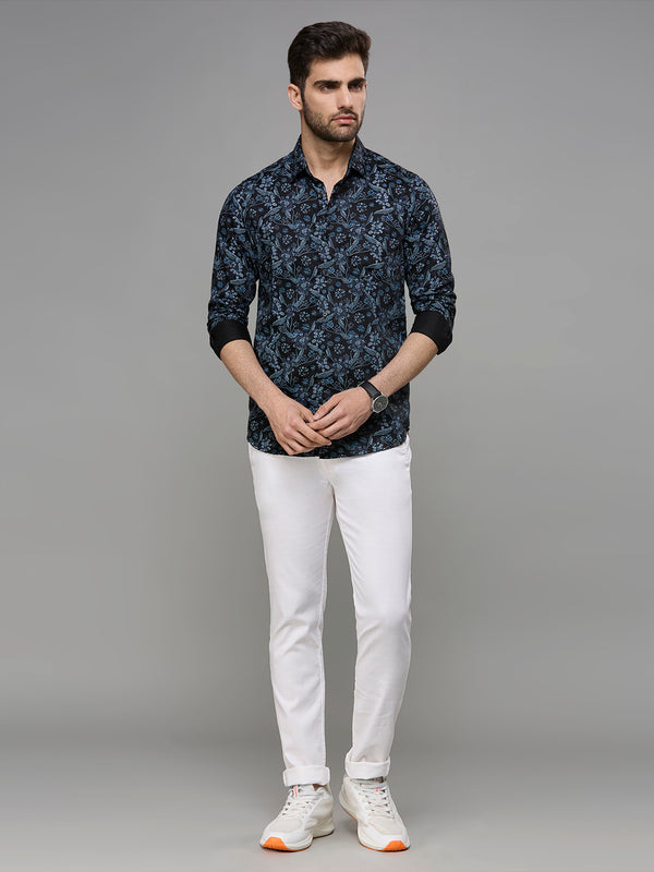 Men's Black Printed Slim Fit Shirts