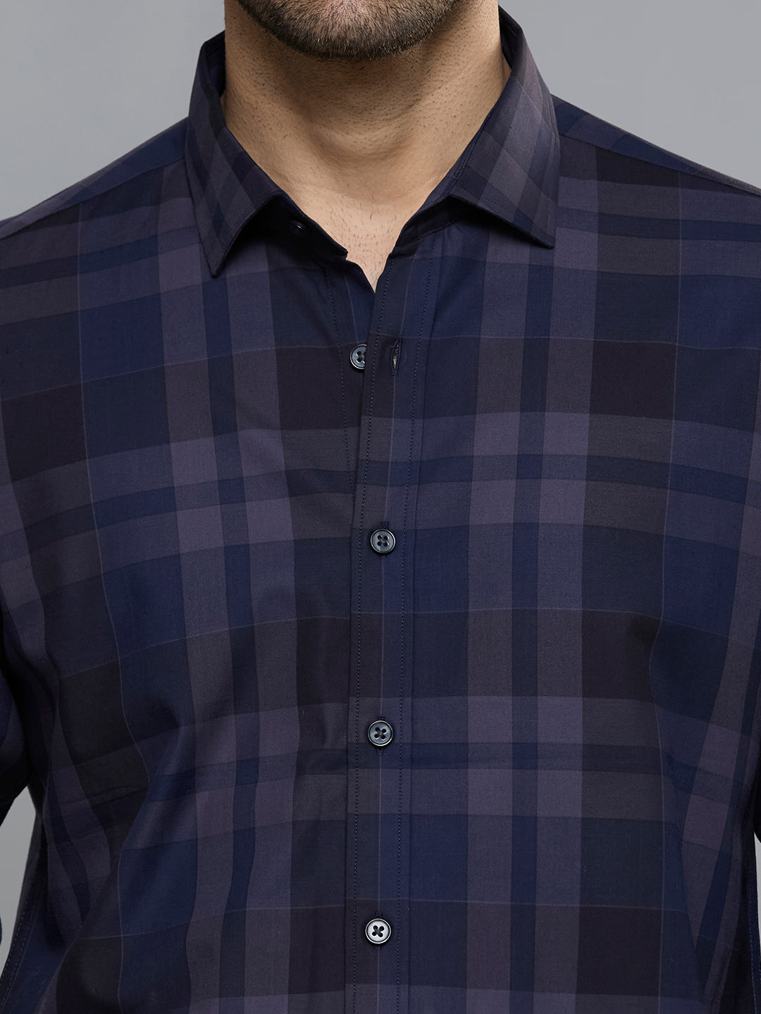 Men's Navy Blue Checks Slim Fit Shirts