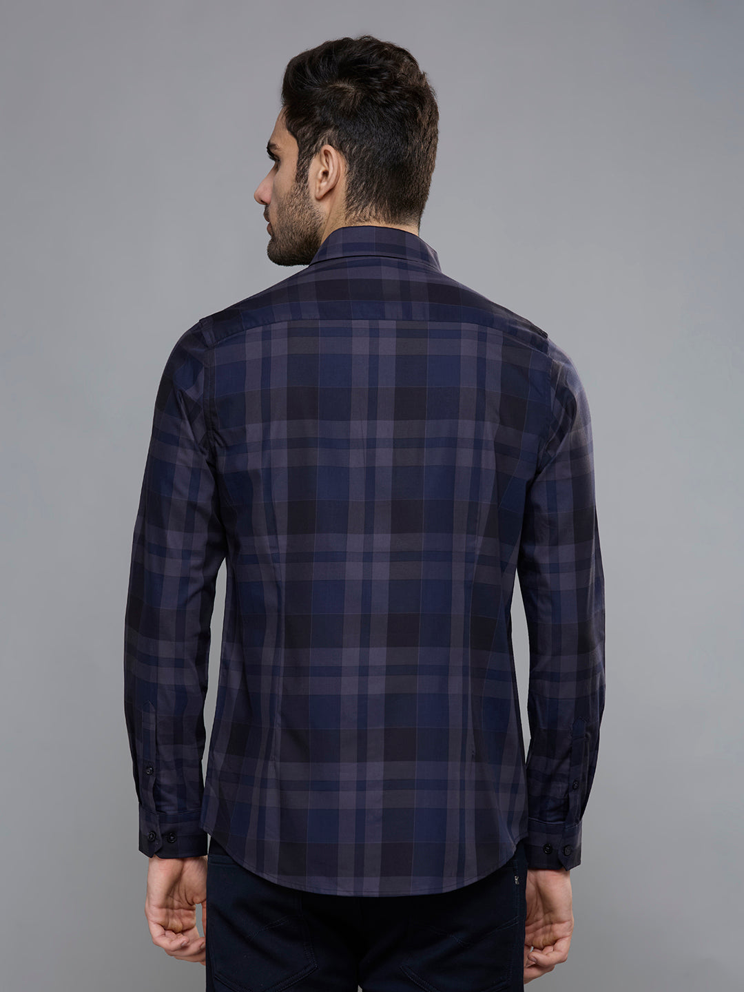 Men's Navy Blue Checks Slim Fit Shirts